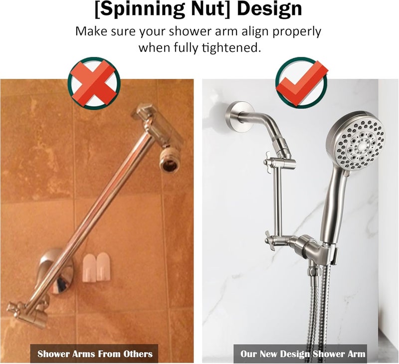 Pichrain Shower Head Extension Arm, Adjustable Shower Head Arm Extender with Locking Set Screw, G1/2 Connector for Fixed/Rain/Handheld Showerheads, Easy Installation (Brushed Nickel, 10 Inch) - Image 5